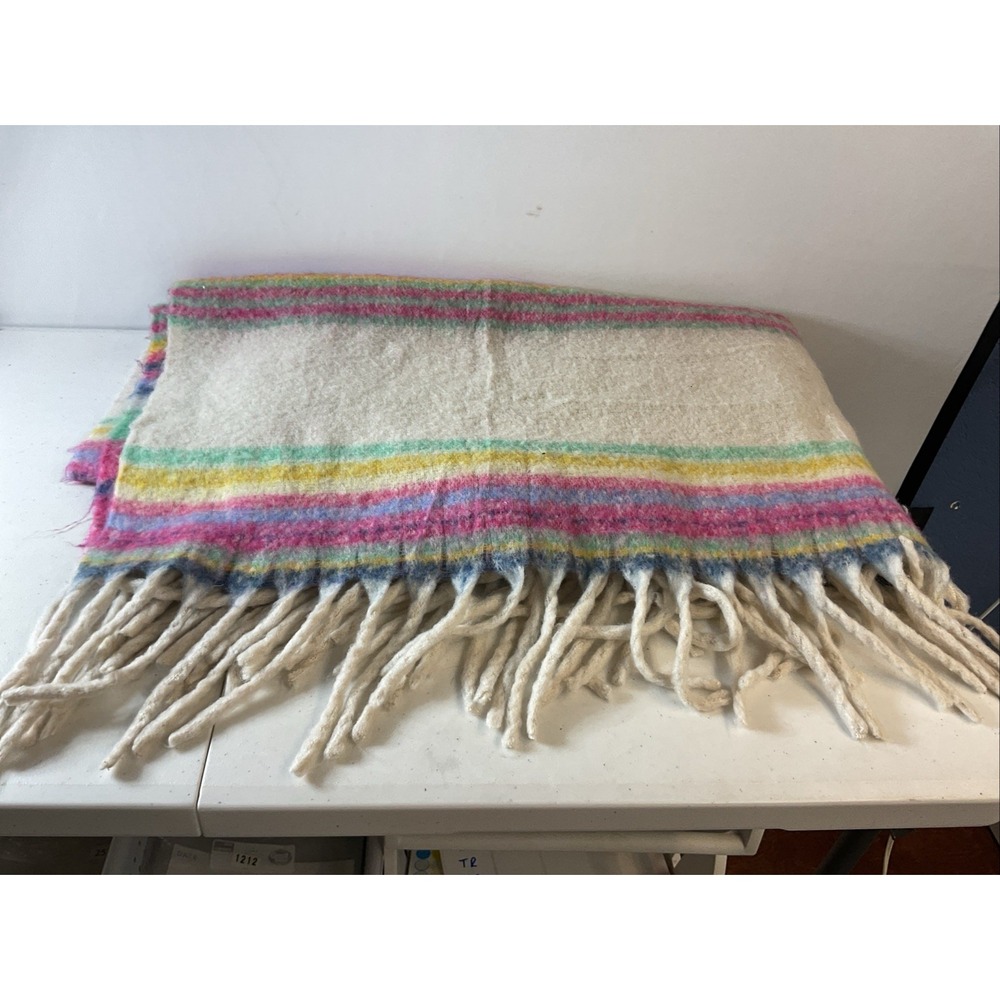 Free People Skye Stripe Fringe Throw Blanket  57" x 62" Cozy Boho Decor colorful